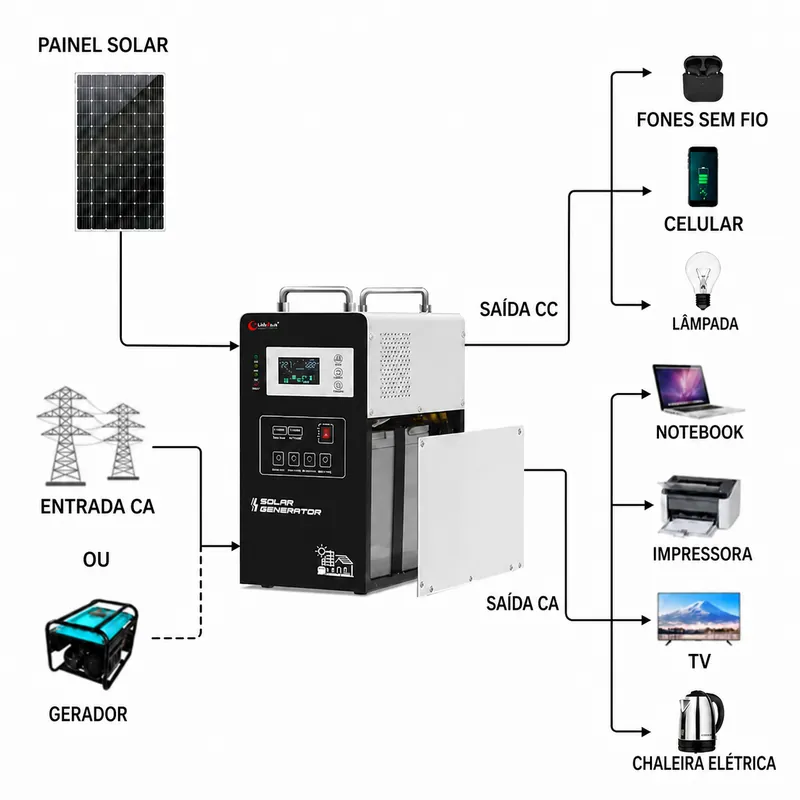 Sistema gerador solar off-grid SESS 300 W em português