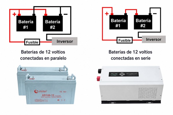 ¿Cómo conectar dos o más baterías de inversor off-grid?