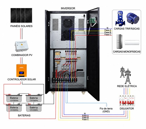 diagrama de ligação do inversor solar trifásico 40kva-80kva
