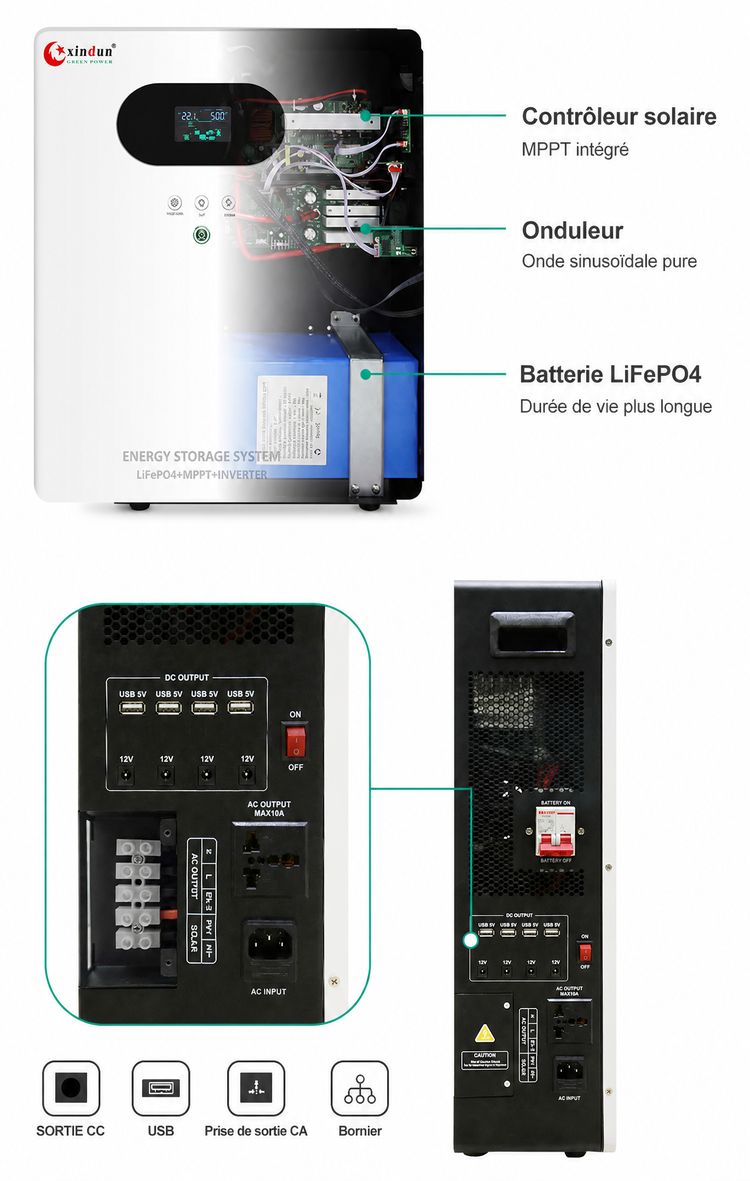 détails onduleur portable avec batterie