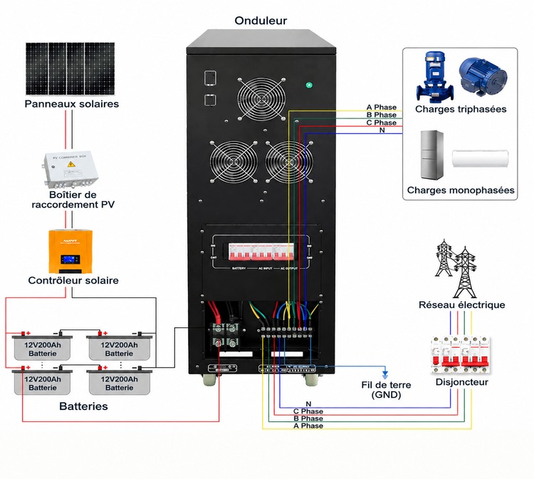 câblage onduleur HDSX 10 kVA 96 V câblage onduleur HDSX 10 kVA 96 V